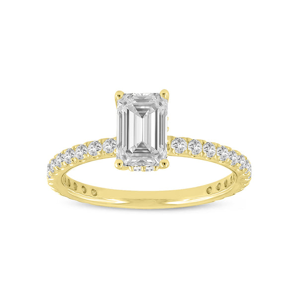 LuvMyJewelry Fiora 14K Yellow Gold Emerald Cut Lab Grown Diamond Hidden Halo Engagement Ring - 1.65 ctw