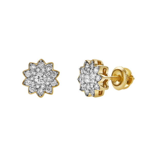 LuvMyJewelry Florana 10K Yellow Gold Cluster Diamond Unisex Earrings - 0.48 Cts