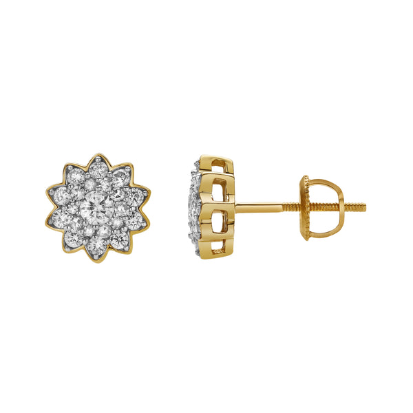 LuvMyJewelry Florana 10K Yellow Gold Cluster Diamond Unisex Earrings - 0.48 Cts