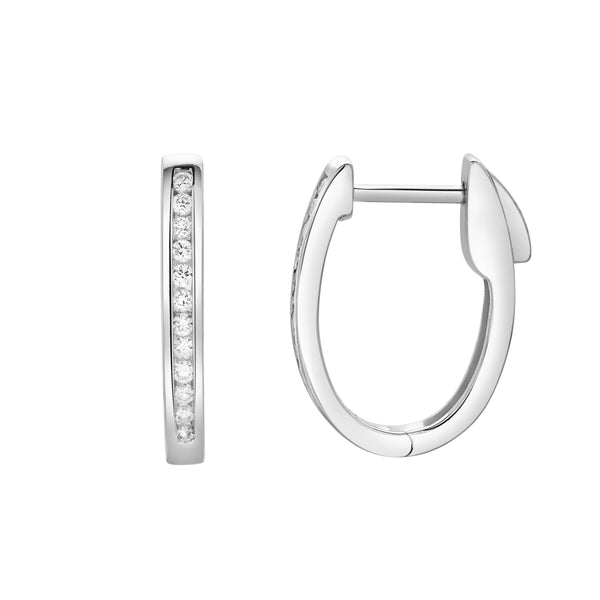 LuvMyJewelry Florisse Channel-Set Diamond Huggie Hoop Earrings In 14K White Gold