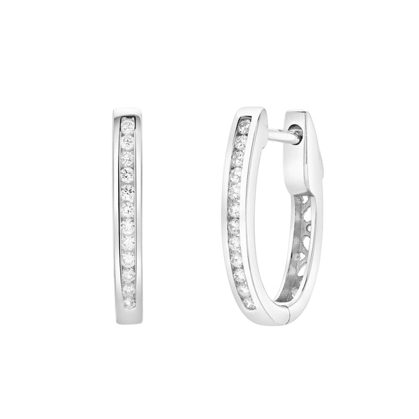LuvMyJewelry Florisse Channel-Set Diamond Huggie Hoop Earrings in 14K White Gold