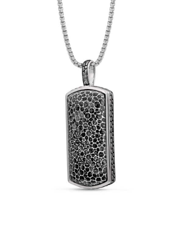 LuvMyJewelry Fossil Agate Stone Tag In Black Rhodium Plated Sterling Silver