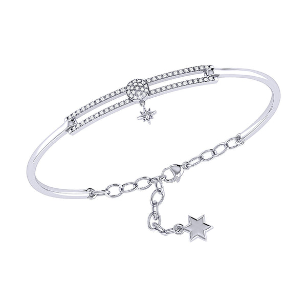 LuvMyJewelry Full Moon North Star Diamond Bangle in 14K White Gold