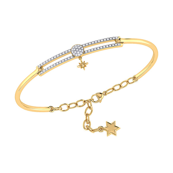 LuvMyJewelry Full Moon North Star Diamond Bangle in 14K Yellow Gold Vermeil on Sterling Silver