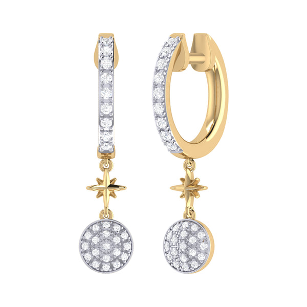LuvMyJewelry Full Moon Star Diamond Hoop Earrings in 14K Yellow Gold Vermeil on Sterling Silver