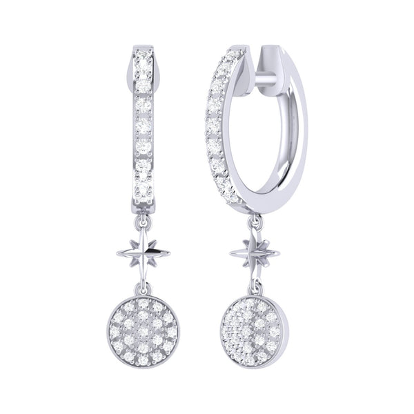 LuvMyJewelry Full Moon Star Diamond Hoop Earrings in Sterling Silver