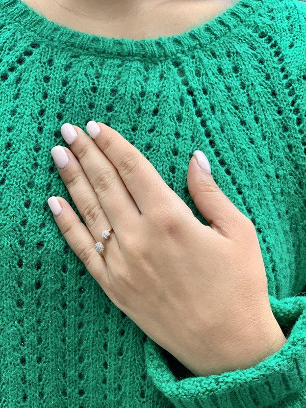 LuvMyJewelry Full Moon Star Diamond Open Ring In 14K Yellow Gold