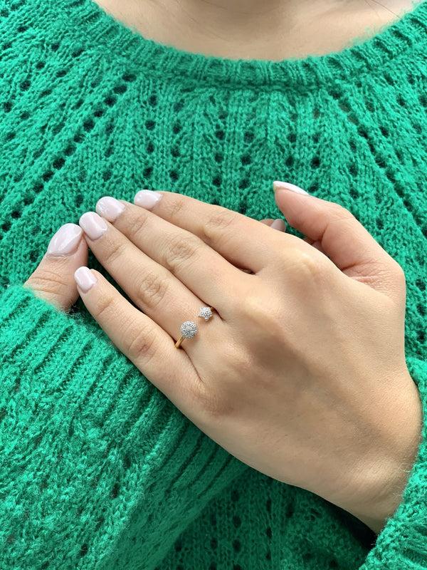 LuvMyJewelry Full Moon Star Diamond Open Ring In 14K Yellow Gold