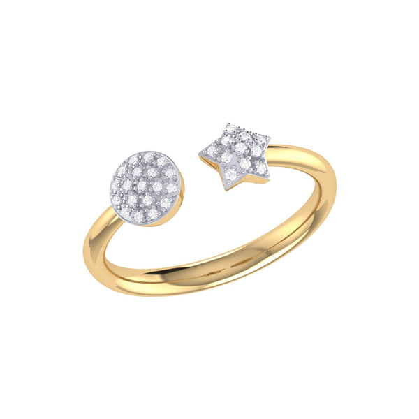 LuvMyJewelry Full Moon Star Diamond Open Ring in 14K Yellow Gold Vermeil on Sterling Silver