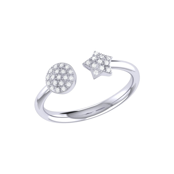 LuvMyJewelry Full Moon Star Diamond Open Ring in Sterling Silver