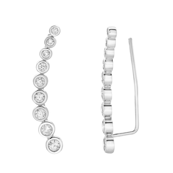 LuvMyJewelry Gaia Bubble Diamond Crawler Cuff Earrings In 14K White Gold