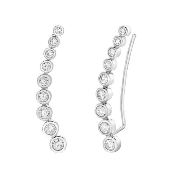 LuvMyJewelry Gaia Bubble Diamond Crawler Cuff Earrings in 14K White Gold