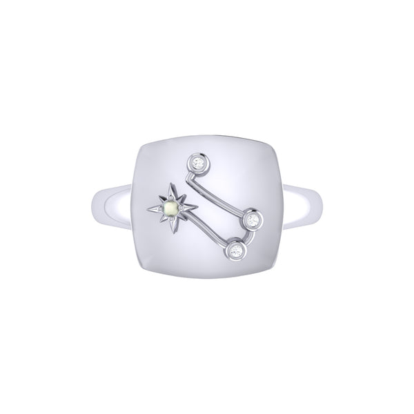 LuvMyJewelry Gemini Twin Moonstone & Diamond Constellation Signet Ring In Sterling Silver