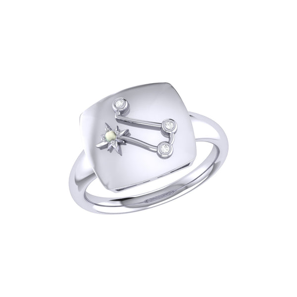 LuvMyJewelry Gemini Twin Moonstone & Diamond Constellation Signet Ring in 14K White Gold