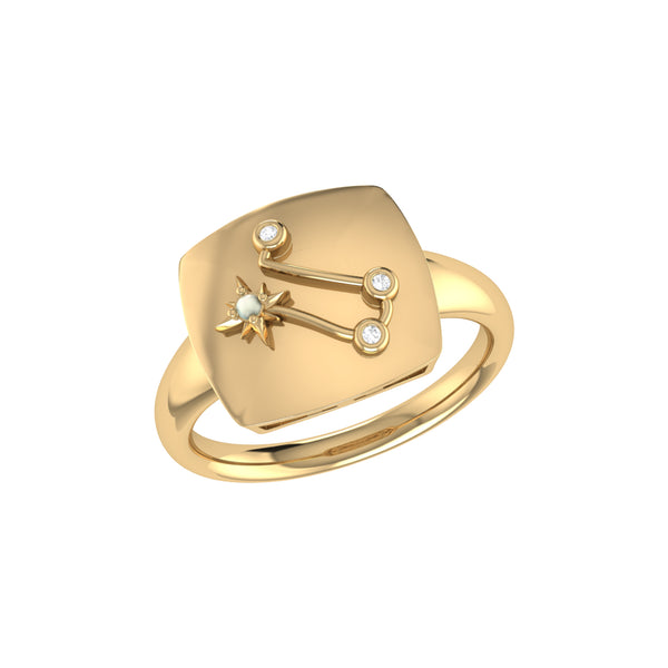 LuvMyJewelry Gemini Twin Moonstone & Diamond Constellation Signet Ring in 14K Yellow Gold Vermeil on Sterling Silver