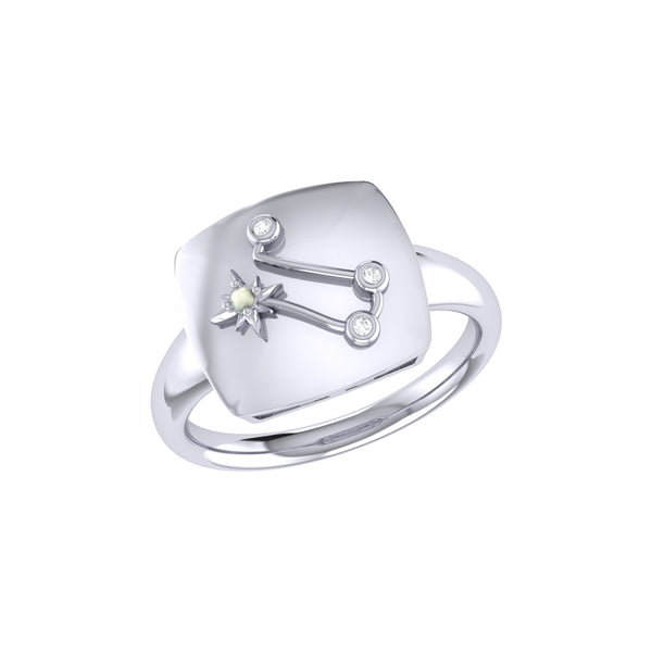 LuvMyJewelry Gemini Twin Moonstone & Diamond Constellation Signet Ring in Sterling Silver
