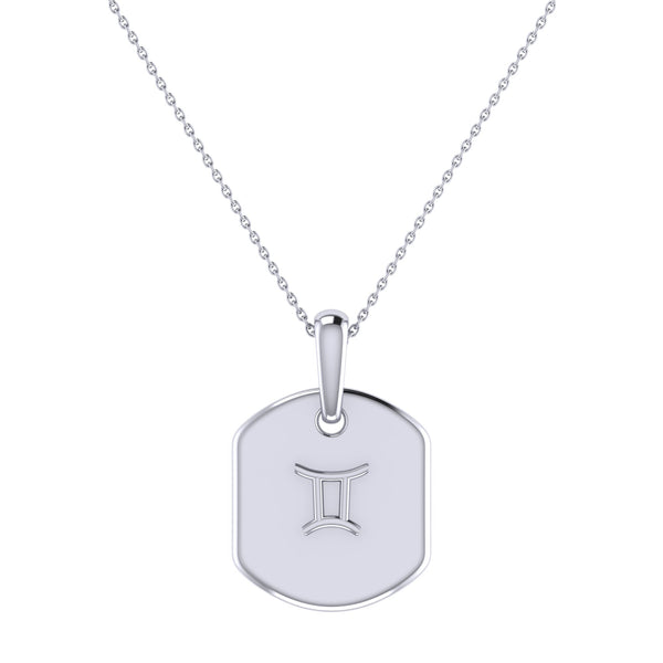 LuvMyJewelry Gemini Twin Moonstone & Diamond Constellation Tag Pendant Necklace In Sterling Silver
