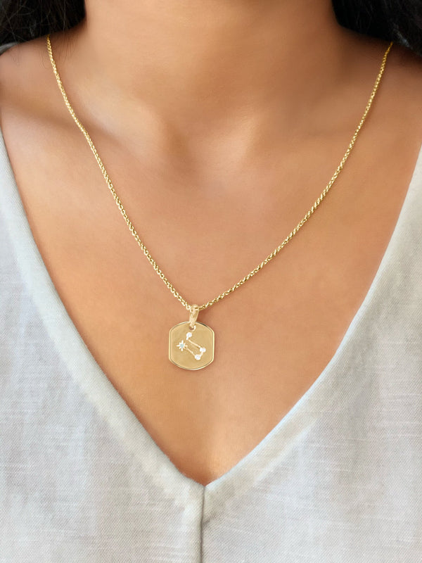 LuvMyJewelry Gemini Twin Moonstone & Diamond Constellation Tag Pendant Necklace In 14K Yellow Gold Vermeil On Sterling Silver