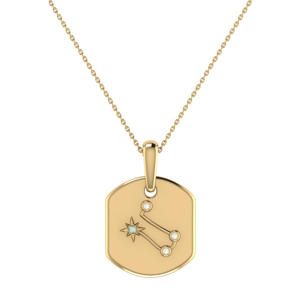 LuvMyJewelry Gemini Twin Moonstone & Diamond Constellation Tag Pendant Necklace in 14K Yellow Gold