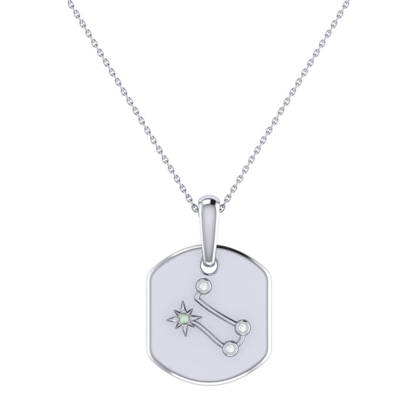 LuvMyJewelry Gemini Twin Moonstone & Diamond Constellation Tag Pendant Necklace in 14K White Gold