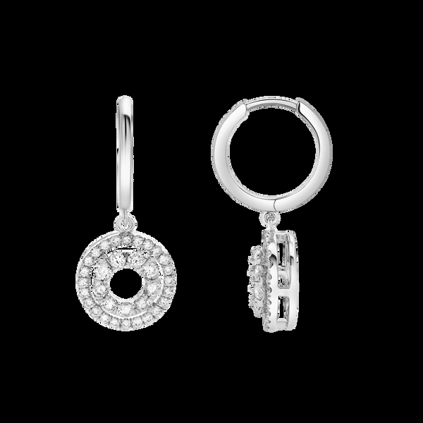 LuvMyJewelry Genevieve Pave Round Diamond Drop Huggie Hoop Earrings In 14K White Gold