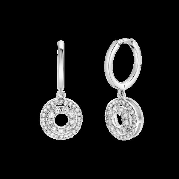 LuvMyJewelry Genevieve Pave Round Diamond Drop Huggie Hoop Earrings in 14K White Gold