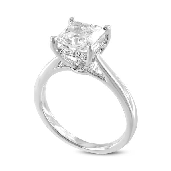 LuvMyJewelry Genoveva 14K White Gold Princess Cut Lab Grown Diamond Hidden Halo Engagement Ring - 2.2 Ct