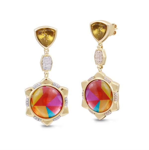LuvMyJewelry Girl On Fire Citrine & Diamond Mosaic Earrings In 14K Yellow Gold Plated Sterling Silver