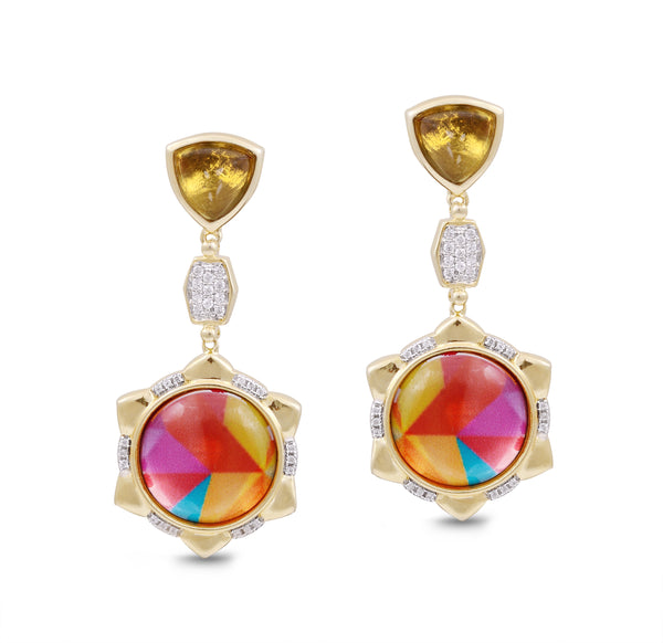 LuvMyJewelry Girl on Fire Citrine & Diamond Mosaic Earrings in 14K Yellow Gold Plated Sterling Silver