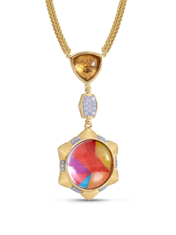 LuvMyJewelry Girl On Fire Citrine & Diamond Mosaic Necklace In 14K Yellow Gold Plated Sterling Silver