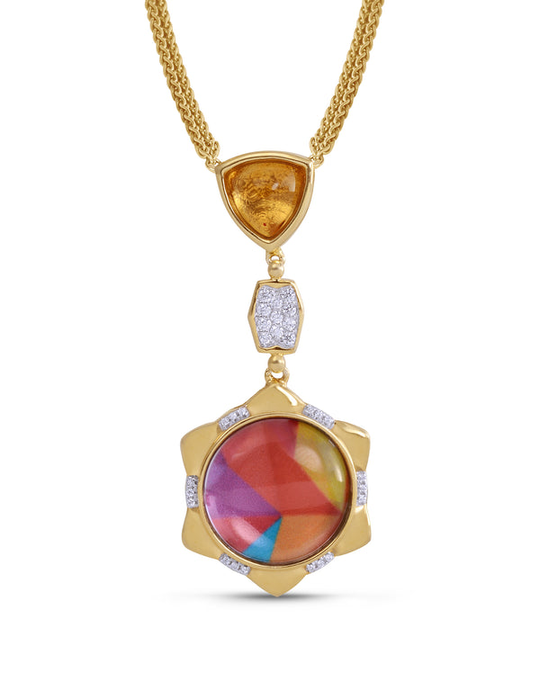 LuvMyJewelry Girl on Fire Citrine & Diamond Mosaic Necklace in 14K Yellow Gold Plated Sterling Silver