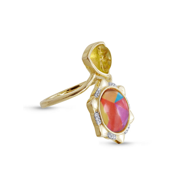 LuvMyJewelry Girl On Fire Citrine & Diamond Open Ring In 14K Yellow Gold Plated Sterling Silver