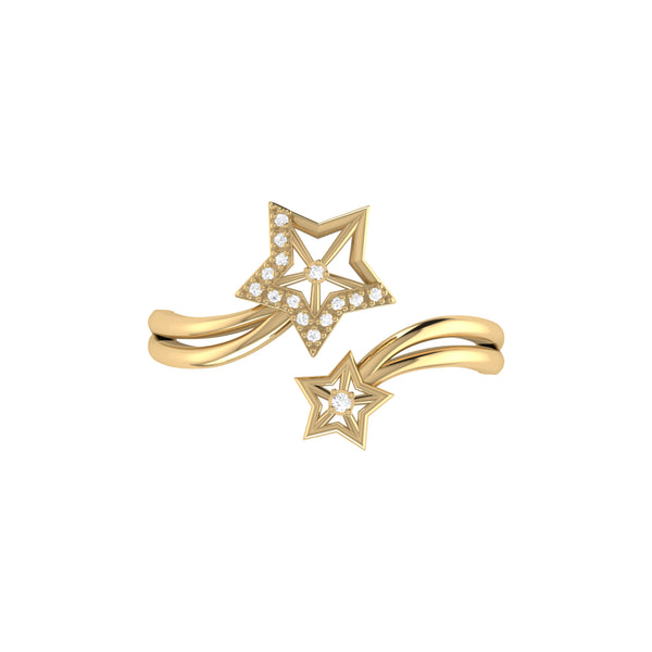 LuvMyJewelry Gleaming Star Duo Diamond Ring In 14K Gold Vermeil On Sterling Silver