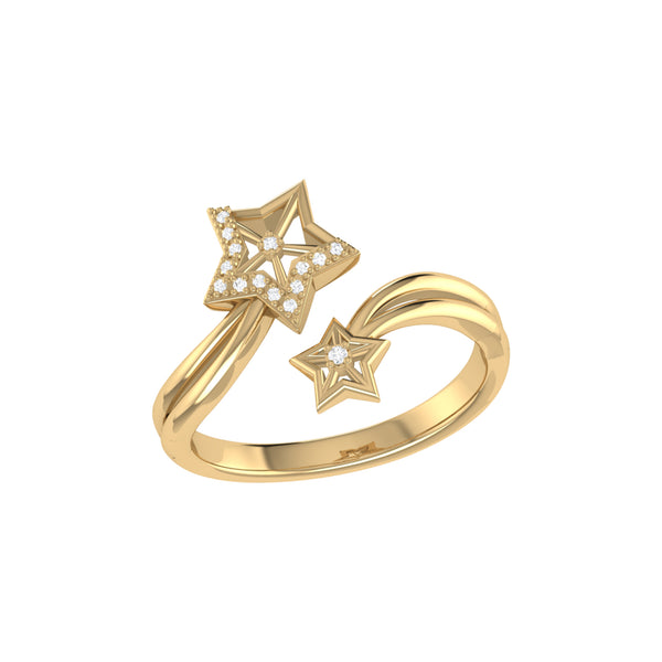 LuvMyJewelry Gleaming Star Duo Diamond Ring in 14K Gold Vermeil on Sterling Silver