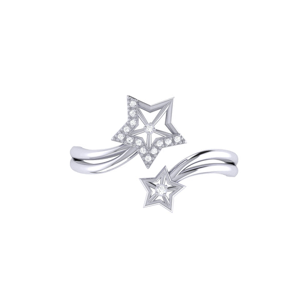 LuvMyJewelry Gleaming Star Duo Diamond Ring In Sterling Silver