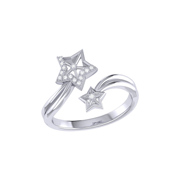LuvMyJewelry Gleaming Star Duo Diamond Ring in Sterling Silver