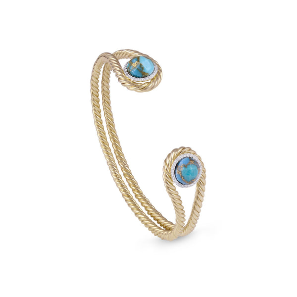 LuvMyJewelry Glory Of The Sun Turquoise & Diamond Cuff In 14K Yellow Gold Plated Sterling Silver