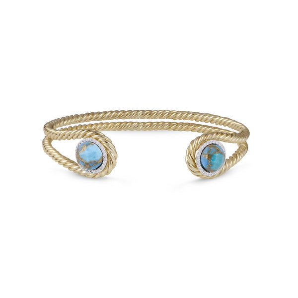 LuvMyJewelry Glory of the Sun Turquoise & Diamond Cuff in 14K Yellow Gold Plated Sterling Silver