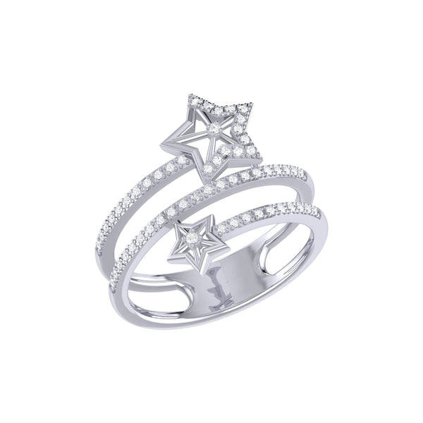 LuvMyJewelry Glowing Stars Spiral Diamond Ring in 14K White Gold