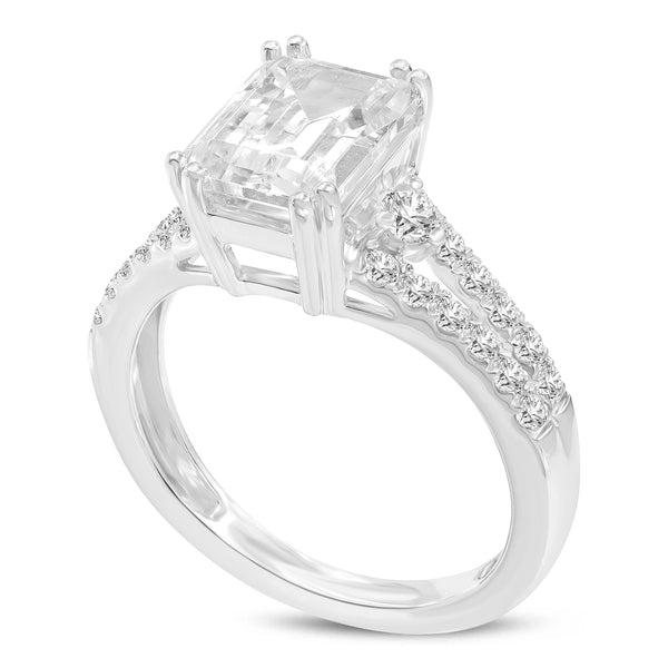LuvMyJewelry Gohar 14K White Gold Emerald Cut Lab Grown Diamond Engagement Ring - 2 Ct