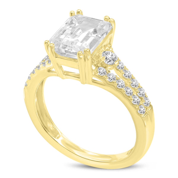 LuvMyJewelry Gohar 14K Yellow Gold Emerald Cut Lab Grown Diamond Engagement Ring - 2.04 Ct
