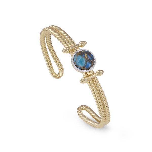LuvMyJewelry Golden Rays Turquoise & Diamond Cuff in 14K Yellow Gold Plated Sterling Silver