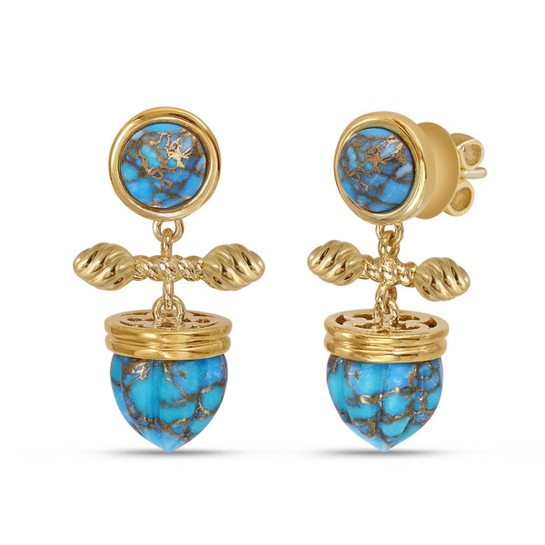 LuvMyJewelry Golden Rays Turquoise Drop Earrings in 14K Yellow Gold Plated Sterling Silver