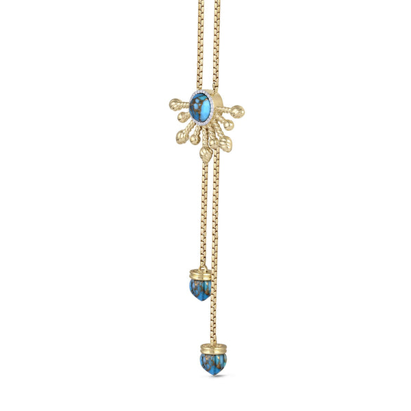 LuvMyJewelry Golden Rays Turquoise Half Sun Diamond Lariat Necklace In 14K Yellow Gold Plated Sterling Silver