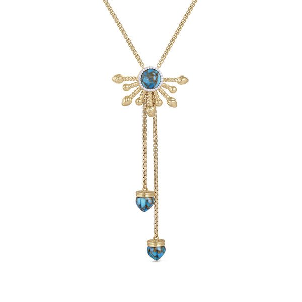 LuvMyJewelry Golden Rays Turquoise Half Sun Diamond Lariat Necklace In 14K Yellow Gold Plated Sterling Silver