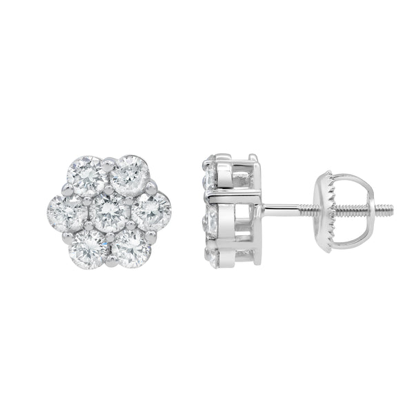 LuvMyJewelry Grace 14K White Gold Flower Cluster Diamond Earrings - 1.49 Ct