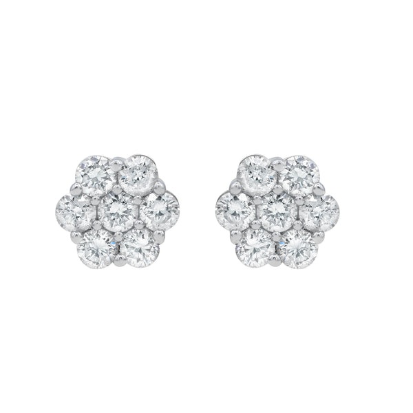 LuvMyJewelry Grace 14K White Gold Flower Cluster Diamond Earrings - 1.49 Ct