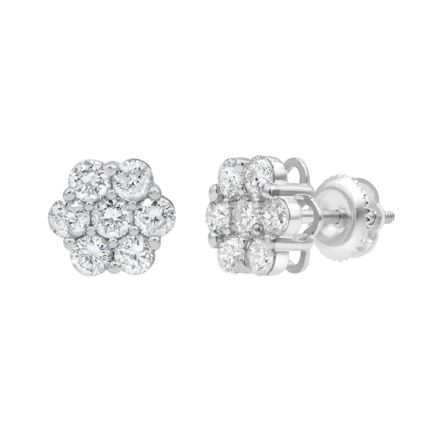LuvMyJewelry Grace 14K White Gold Flower Cluster Diamond Earrings - 1.49 Ct