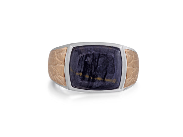 LuvMyJewelry Grey Picture Agate Stone Signet Ring in Brown Rhodium Plated Sterling Silver