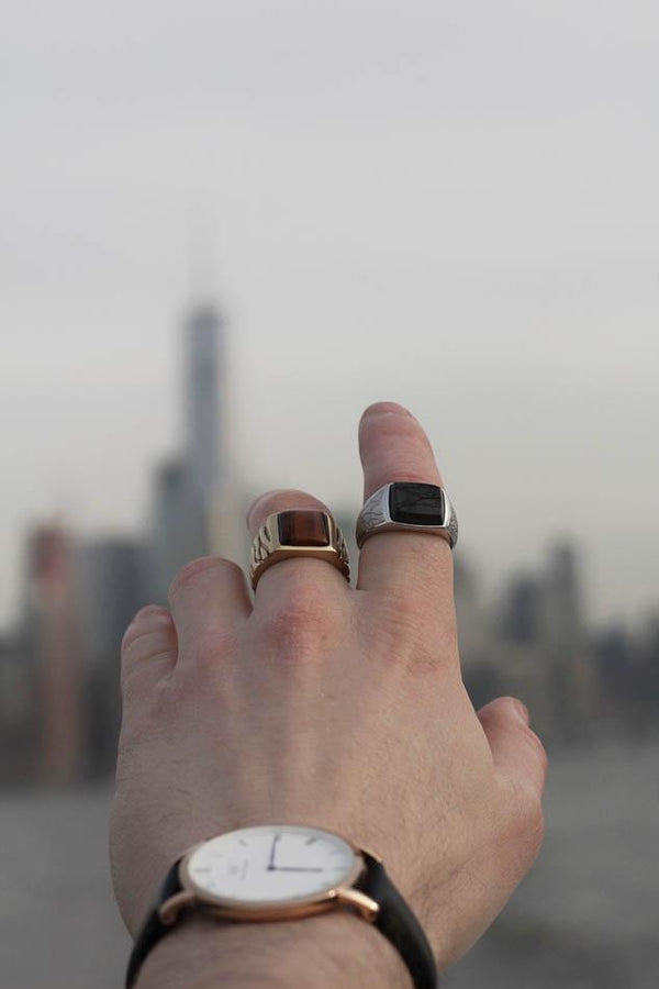 LuvMyJewelry Grey Picture Jasper Stone Signet Ring In Sterling Silver